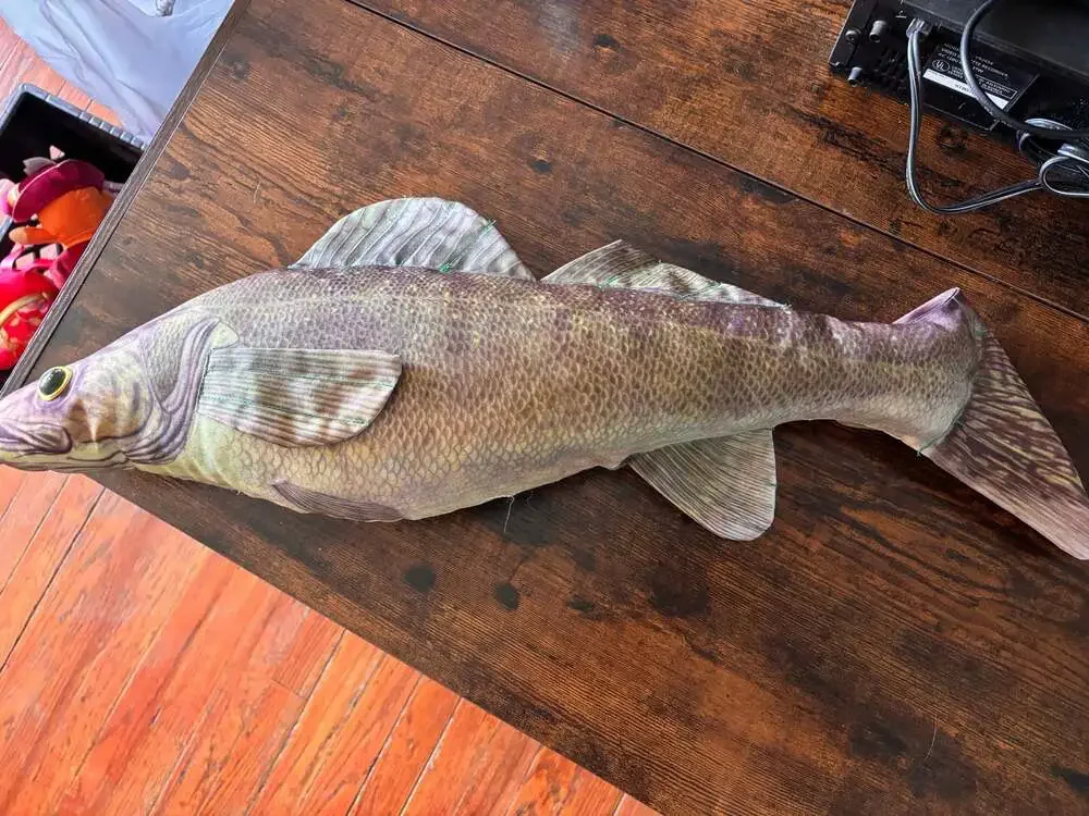 Realistic Walleye Fish Shaped Plush Pillow Soft Toy
